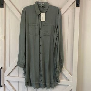 NWT Olive green, distressed hem knee length dress.